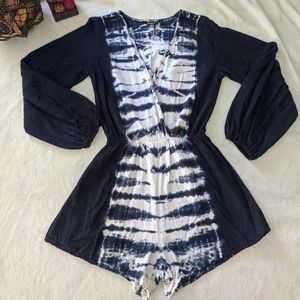 Audrey 3+1 Blue Tie Dye Long Sleeve Romper Small